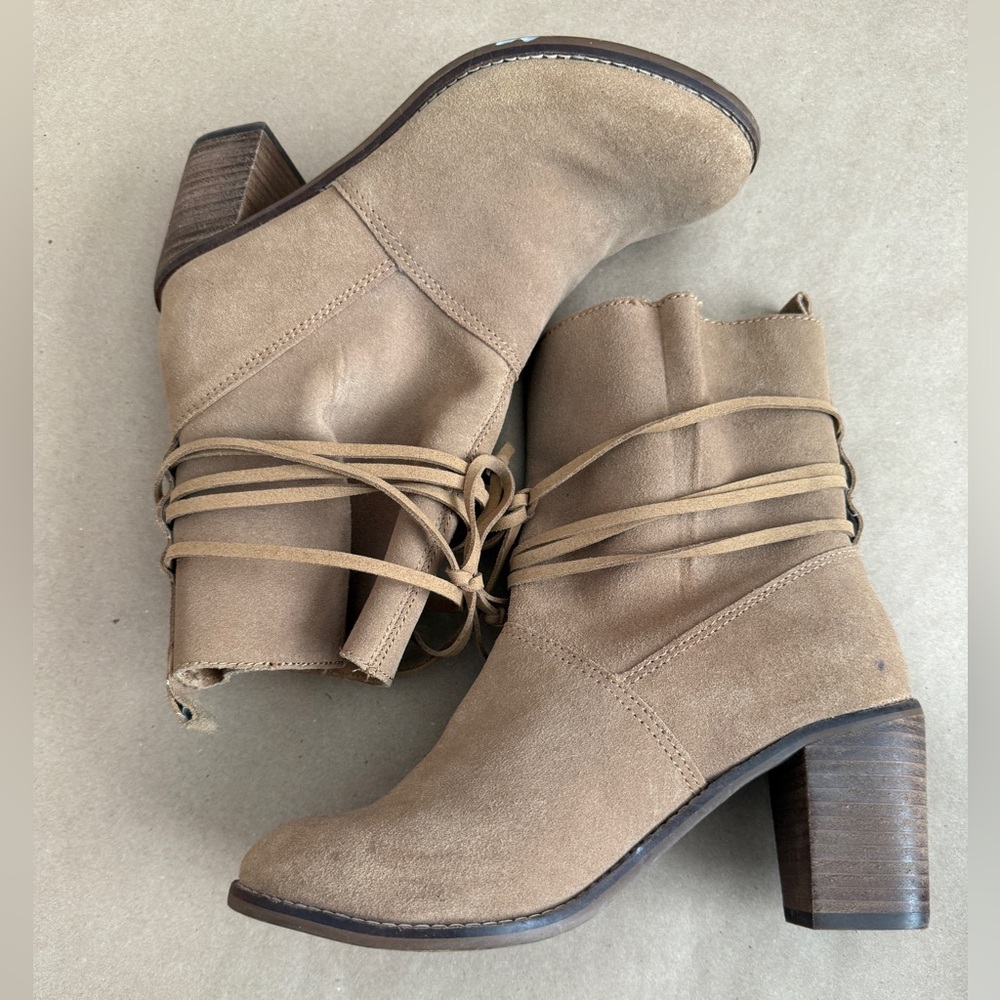 Suede Wrap Tie TOMS Heeled Booties